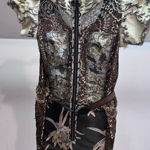 Byron Lars Elegant Black and Tan Dress